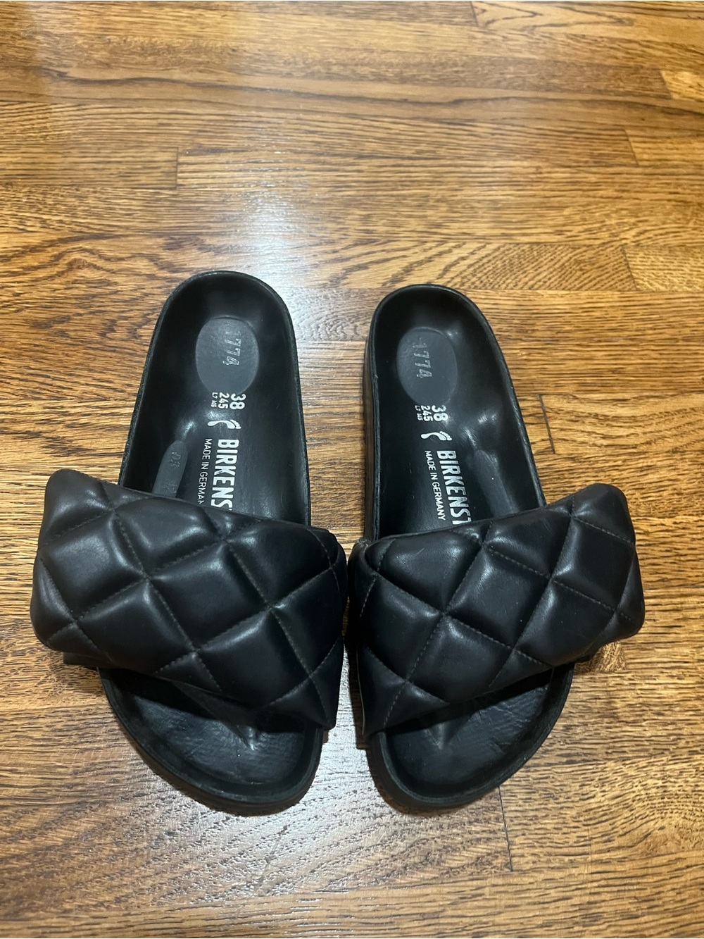 Birkenstock Black Quilted leather  Slide Sandals with Padded Cross-Band